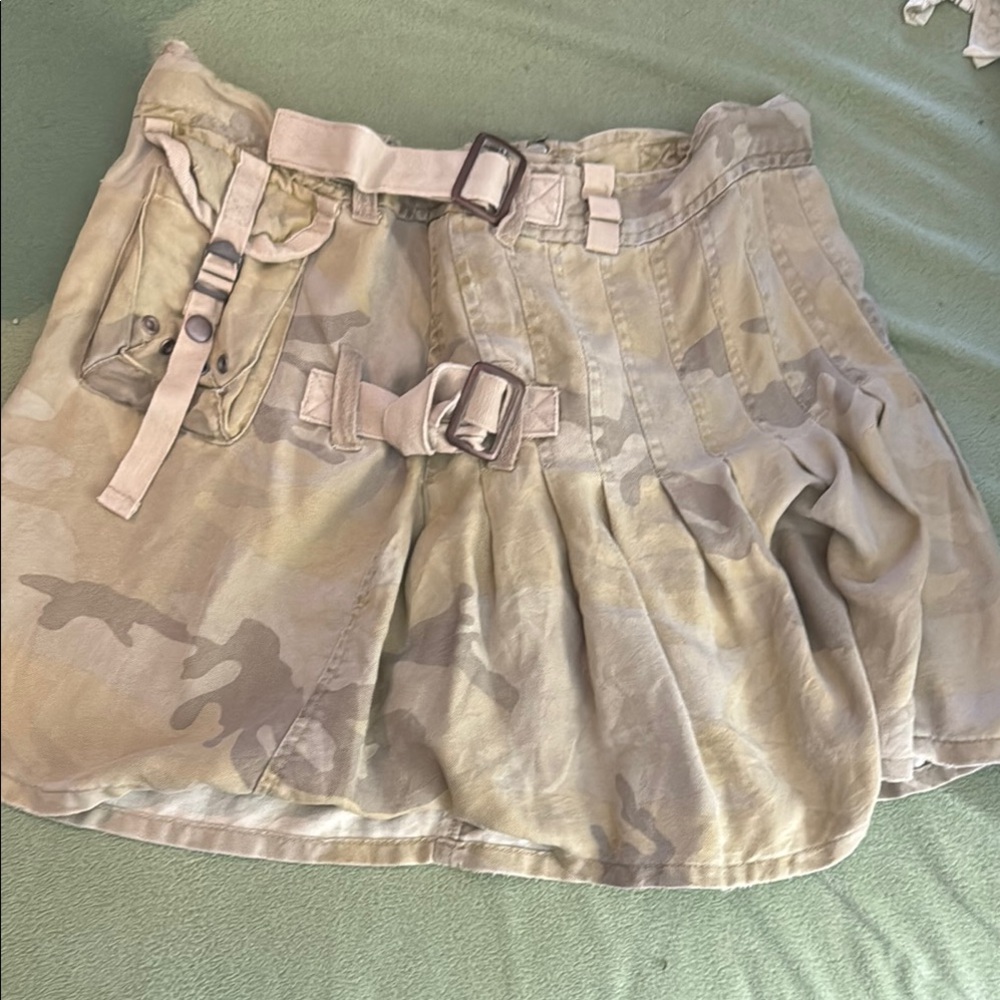 Stylish Tan Skirt with Buckle Accents